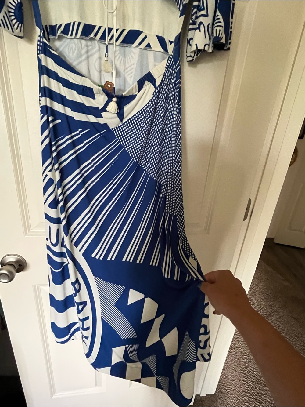 Farm Rio Blue and White Graphic Midi Dress - Picture 5 of 6